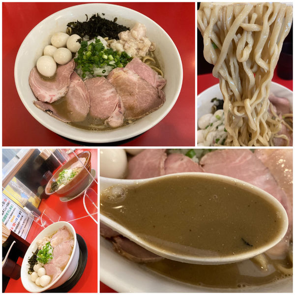 「【梅san限定】背脂濃厚煮干し蕎麦＋レアチャーW＋うずら」@鷹の目 獨協大学前本店の写真