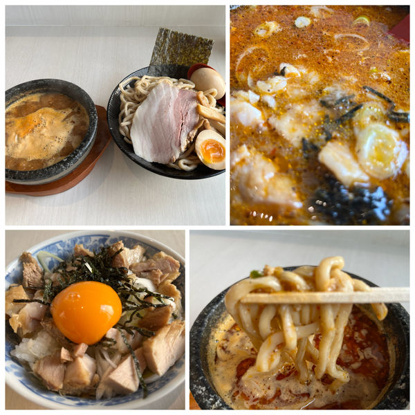 「石焼き辛味噌つけ麺大盛りオープン記念価格 500円ミニ豚丼」@つけ麺専門店 峰の写真