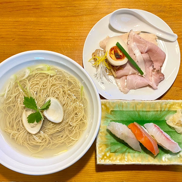 「蛤らぁーめん 塩 日替り寿司3貫セットメニュー ¥1300円」@寿司・割烹 のはらの写真