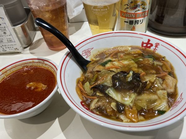 「ひたち餡かけラーメン麺半+プチ北極スープ」@蒙古タンメン中本 横浜店の写真