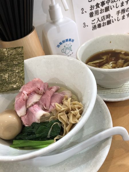 「味玉わんたん淡麗つけ麺+ローストポーク飯」@麺屋BISQの写真