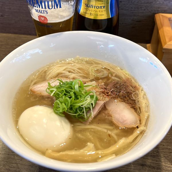 「18周年記念らーめん（塩・牡蠣オイル）＋プレモル小瓶」@らーめん楓の写真