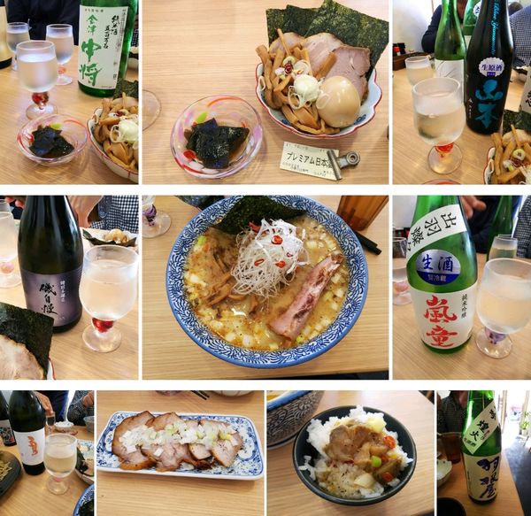 「【限定】酸辛担麺＋日本酒×6＋特製など　940＋α円」@中華そば専門 とんちぼの写真