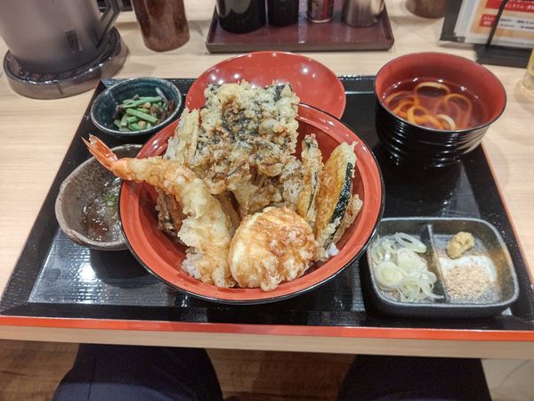 「Ｃランチセット(水香苑渾身の天丼セット)990円」@水沢うどん 水香苑 高崎モントレー店の写真