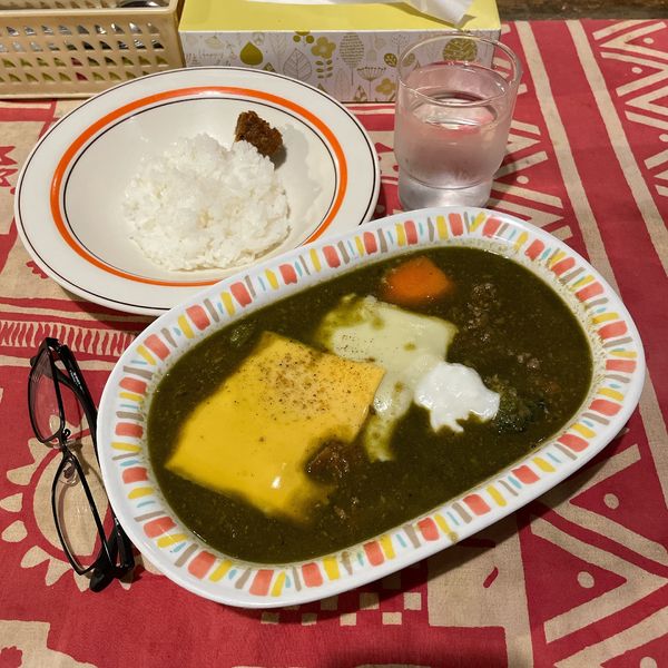 「ラムキーマ青汁カレー(20番)」@村上カレー店 プルプルの写真