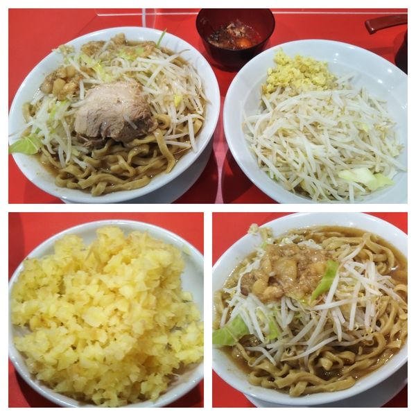 「ラーメン大(しょうが大、アブラ中、ヤサイ大)➕節玉」@ラーメン ノックアウトの写真