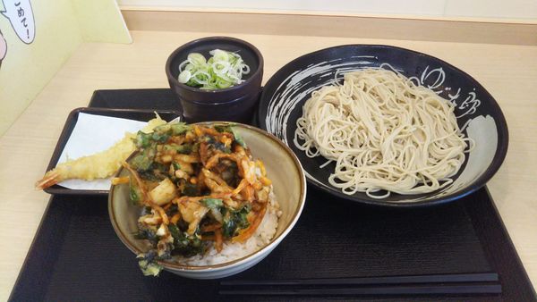 「小柱と春菊のかきあげ丼セット、海老天クーポン」@ゆで太郎 荒川沖店の写真