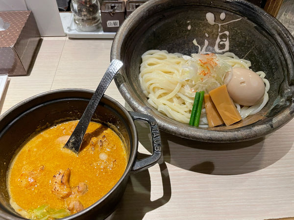 「カレーもつつけ麺　もつ、たまごトッピング」@鷄魚介 ほそ道の写真