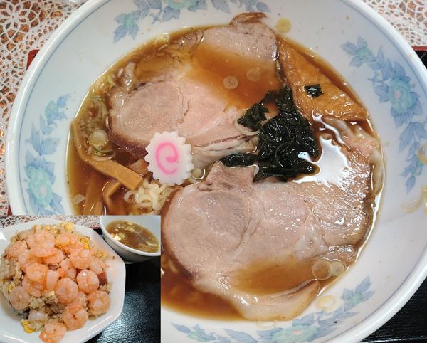 「チャーシューワンタンメン￥850＋海老チャーハン￥850」@丸鶴の写真