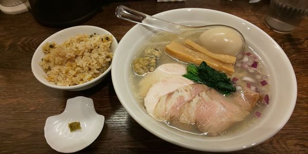 「特製貝出汁塩そば・貝めし（小）」@貝出汁 中華そば 竹祥の写真