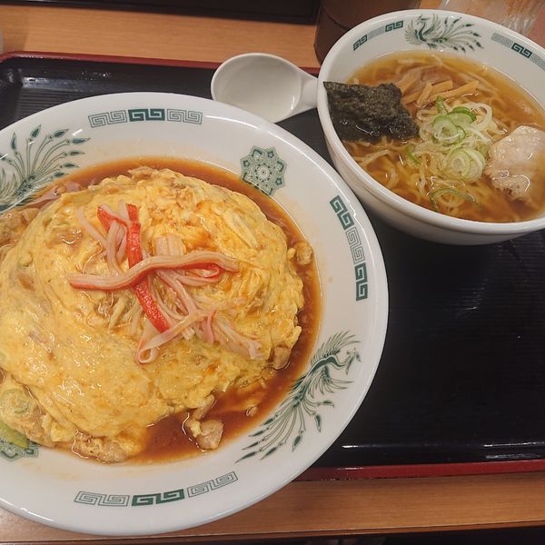 「天津飯+半ラーメン710円、バジル餃子140円他」@日高屋 西船橋北口店の写真