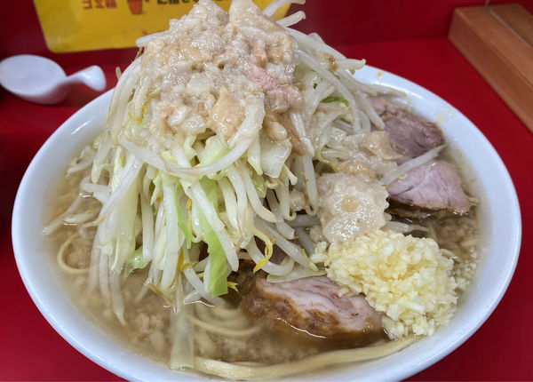 「小ラーメン 少なめ 硬め 玉子 ニンニク アブラ」@ラーメン二郎 神田神保町店の写真