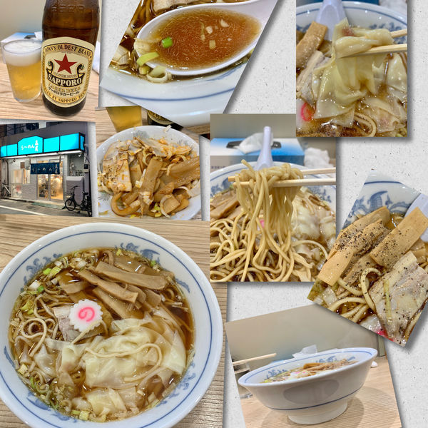 「☆赤星🍺・ﾁｬｰｼｭｰ皿→ワンタン麺650円」@らーめん 高尾の写真