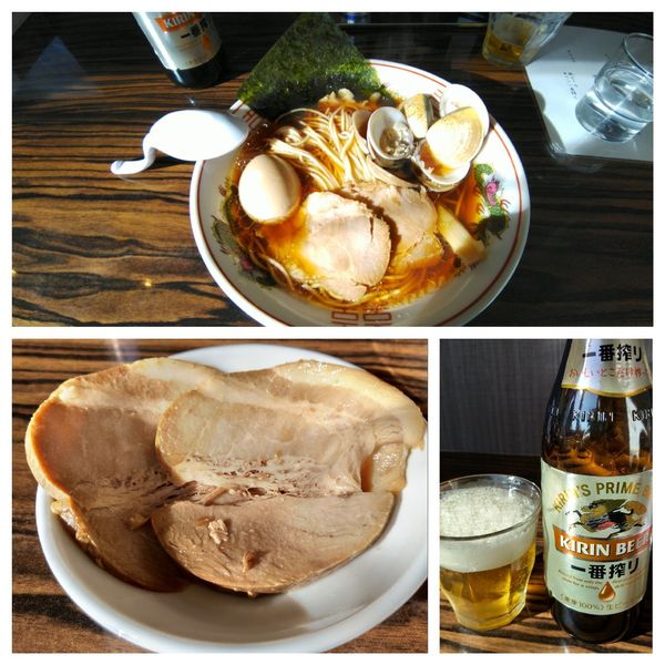 「特製蛤そば+瓶ビール(キリン 一番搾り)」@中華そば わた辺の写真