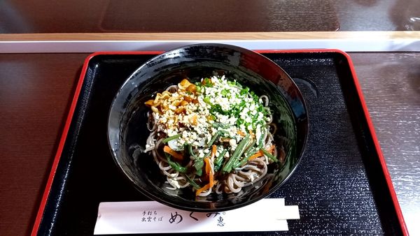 「山菜なめこ蕎麦・冷」@出雲そば めぐみ。恵の写真