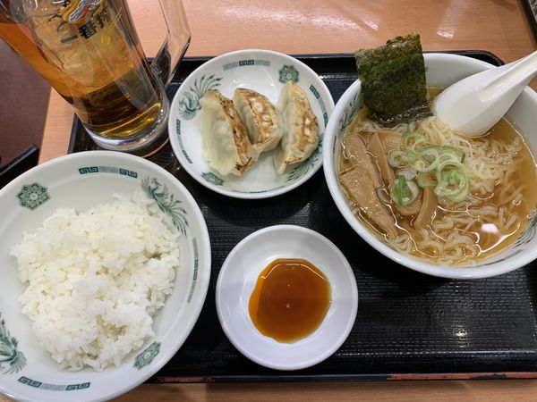「半ラー+3餃+半メシ+ウー杯 740円」@日高屋 小手指北口店の写真