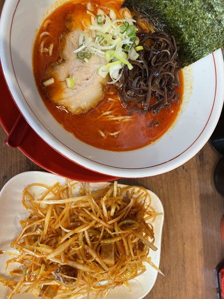 「鳥・豚骨 赤。辛ねぎトッピング。」@鶏・豚骨らーめん 水沢の写真