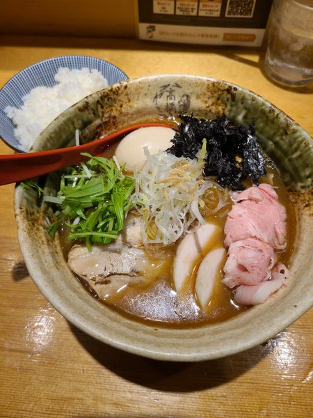 「得製焼きあご塩らー麺¥1100+白めし(小)¥100」@焼きあご塩らー麺 たかはし 新宿本店の写真