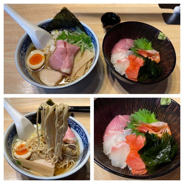 「煮干そば白醤油 750円・日替わり海鮮丼 500円」@寿製麺よしかわ 川越店の写真