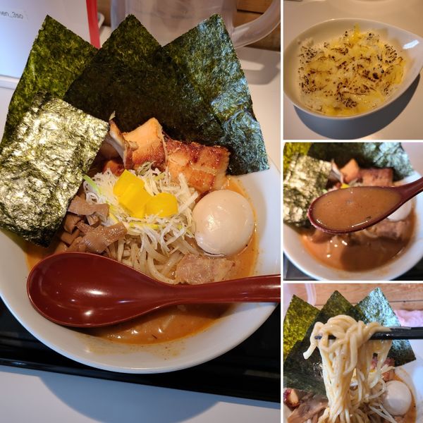 「辛3SOらーめん+全部のせ+あぶりチーズご飯」@RA-MEN 3SOの写真