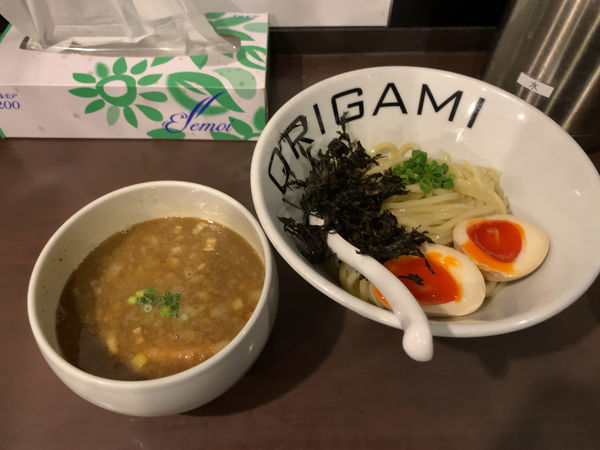 「コッテリ煮干つけ麺(中盛味玉サービス850円)」@麺屋 ORIGAMIの写真