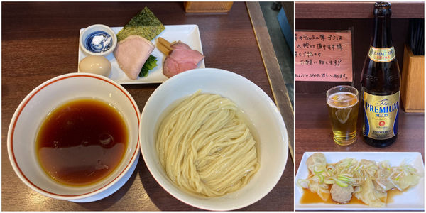 「つけめん＋ビール＋皿ワンタン」@とものもとの写真