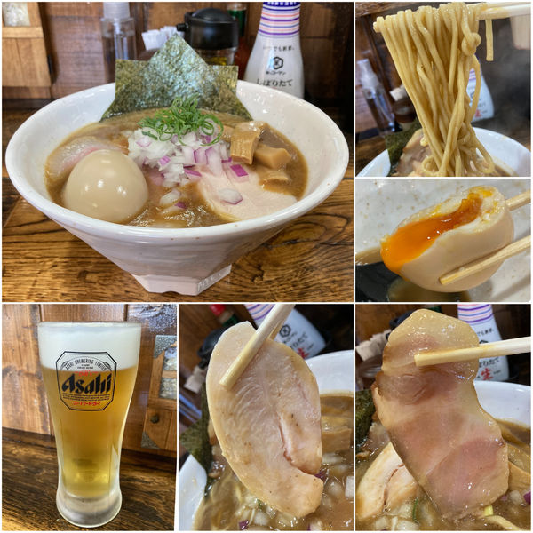 「【限定】大久保の名店どろそばやひろし豚蕎麦＋味玉＋生ビール」@麺や 空と大地の写真