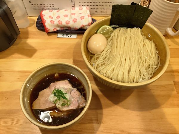 「鰹昆布出汁 海苔2枚･味玉醤油つけ麺+大盛+コロ肉玉ごはん」@迂直の写真