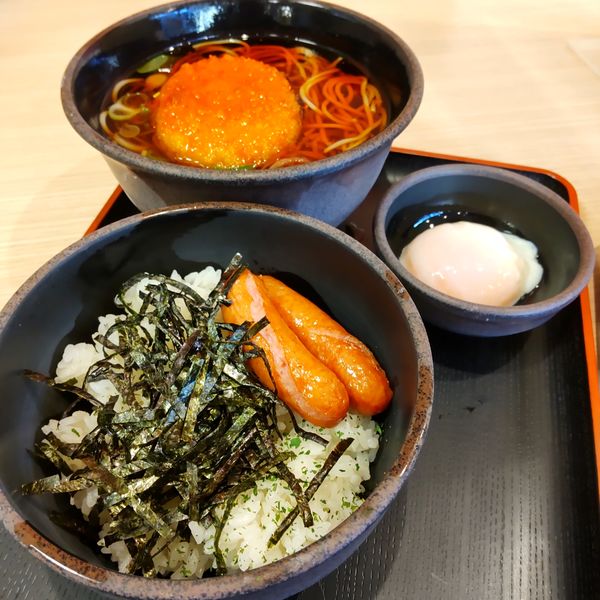 「朝定食Ｓセット（￥390）＋コロッケ（クーポン）」@ゆで太郎 大森駅前店の写真