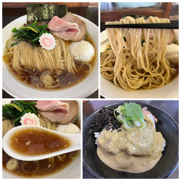 「生姜醤油中華そば850円割れ玉子80円牡蠣ぺご飯350円」@と多゛食堂の写真