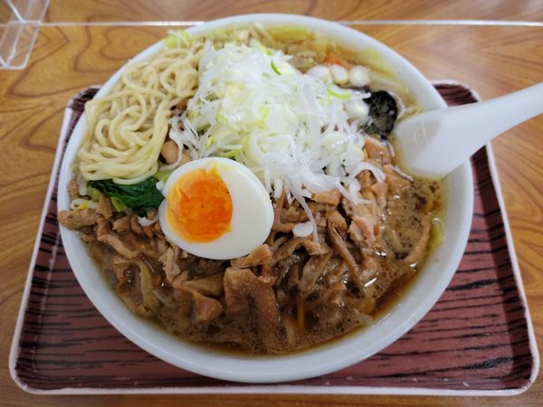 「野菜ラーメン 700円 [モツダブル+ネギ]」@さくらい食堂の写真