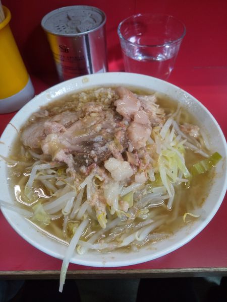 「ラーメン600円(麺少なめ・ヤサイ少なめニンニクアブラ)」@ラーメン二郎 三田本店の写真