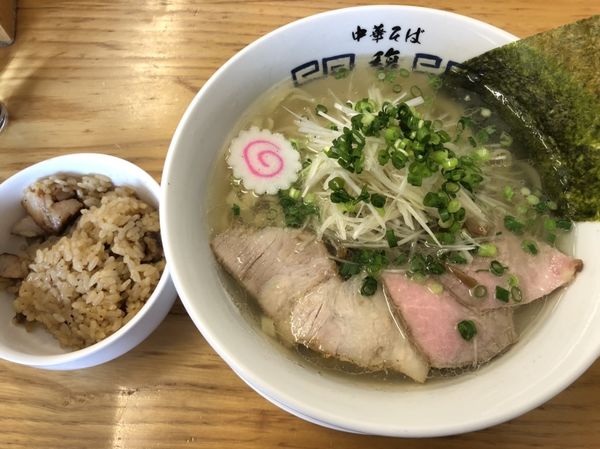 「生姜らーめん、平打ち麺＋肉めし（ランチサービス）」@中華そば 馥の写真