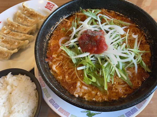 「あったかトマトめん・餃子セット」@おおぎやラーメン 熊谷籠原店の写真