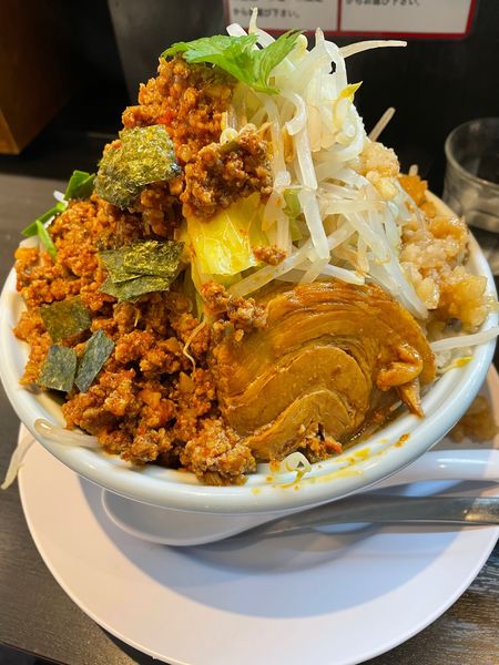 「台湾二郎系ラーメン（野菜、背脂増し）」@らーめん 三極志の写真