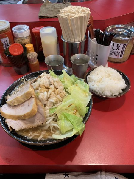 「コテ野菜ラーメン＋キャベツ＋豚トロ3枚＋ライス」@家系ラーメン 王道 神道家の写真