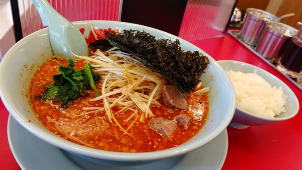 「辛味噌ネギラーメン激辛＋半ライス1000円クーポン黒ばら」@ラーメン山岡家 四日市采女店の写真