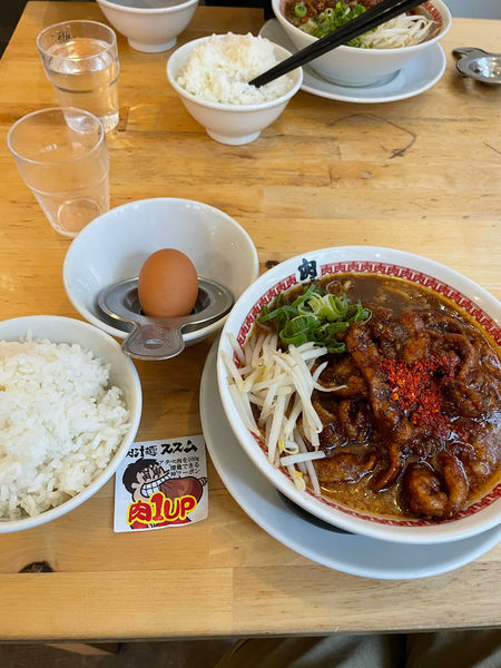 「辛肉汁麺レベル2 白飯大盛」@肉汁麺ススム 秋葉原本店の写真
