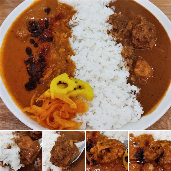 「ダークチキン&ポークビンダル―(2辛)+ライス=970円」@モチヅキカレーの写真