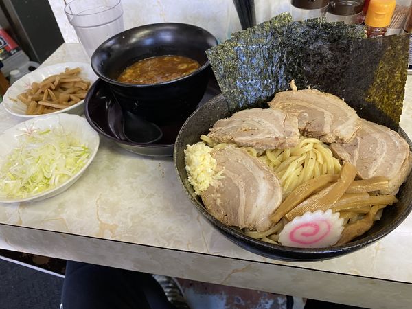 「大豚つけ麺辛味噌＋のり＋ネギ＋メンマ」@麺屋みのわの写真