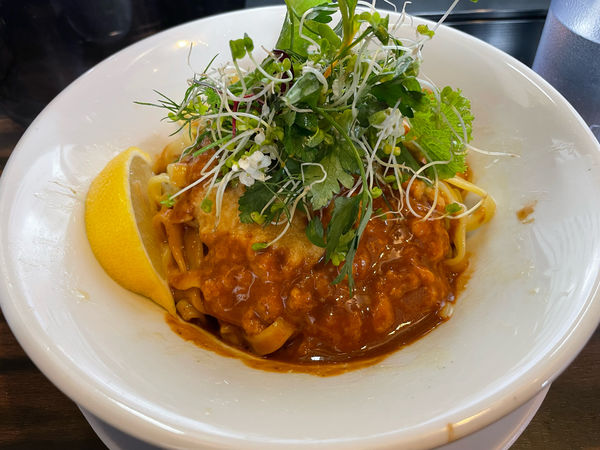 「【限定】芝エビの洋風まぜそば1300円」@稲荷屋の写真