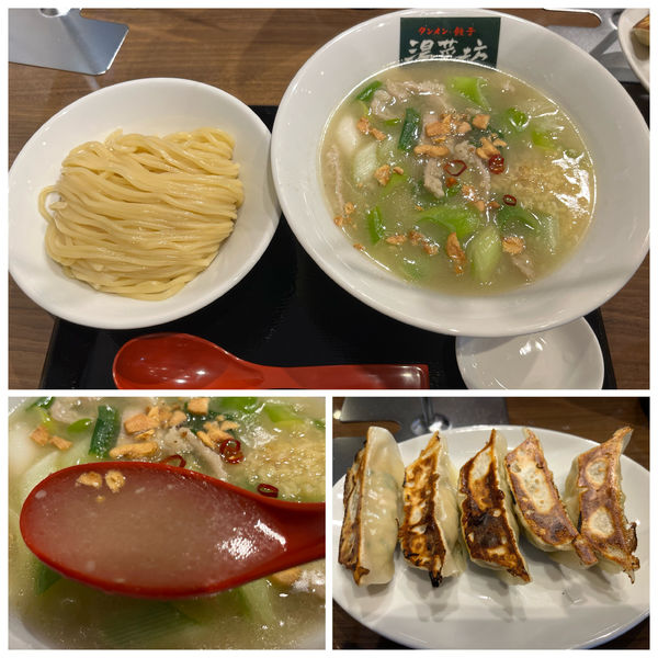 「ネギタンつけ麺 950円＋餃子（5個）350円」@湯菜坊の写真
