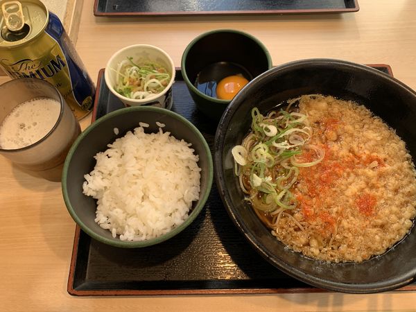 「朝セット納豆390+ビール340=730円」@ゆで太郎 淡路町店の写真