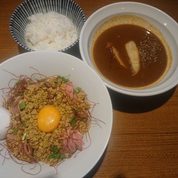 「スパイシー牛タンキーマつけめん1100円、ライス小100円」@寿製麺よしかわ 川越店の写真