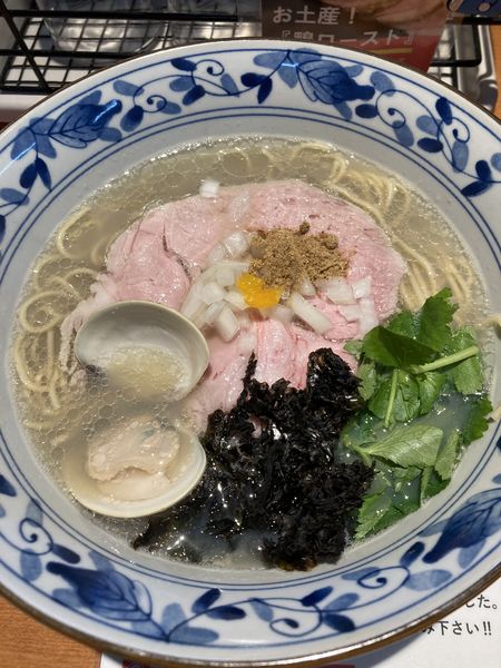 「三種の貝出汁潮そば 900円 えびあえだま300円」@㐂九八 ～garage～の写真