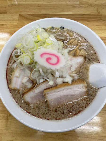 「蔵出し醤油ラーメン 背脂 玉葱入り+ネギ+チャーシュー+小ラ」@喜多方食堂 磯崎の写真