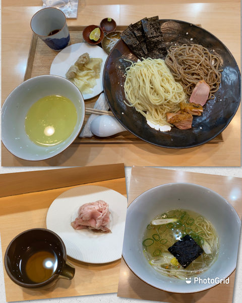 「つけ麺 しお味＋わんたん＋お出汁割り（にぼし）」@飯田商店 湯河原本店の写真