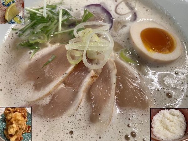 「鶏白湯ラーメン（から揚げ２個＋ライスセット）」@鶏白湯そば 江むらの写真