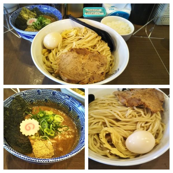 「【3周年限定】秩父醤油鶏煮干しつけ麺特盛➕白飯」@狼煙 東大宮店の写真