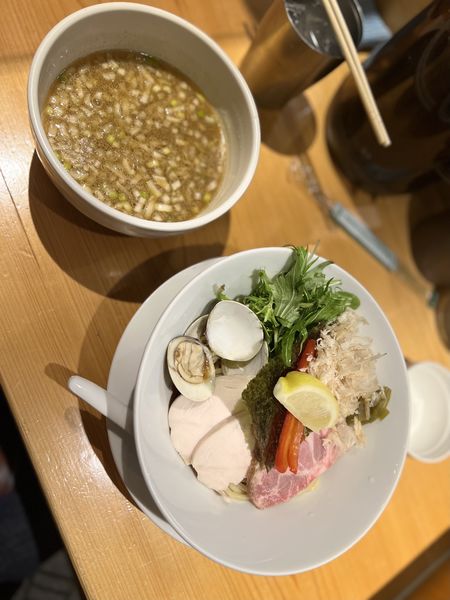 「鷄・蛤のつけ麺(並)1000円」@Ginza Noodles むぎとオリーブの写真